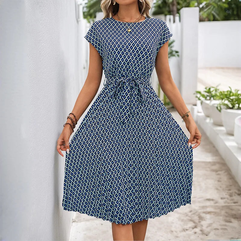 Women's Belted Geometric Knee-Length Dress | Casual Dresses