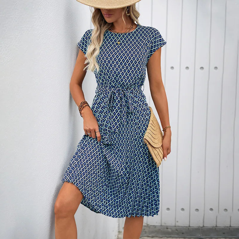 Women's Belted Geometric Knee-Length Dress | Casual Dresses