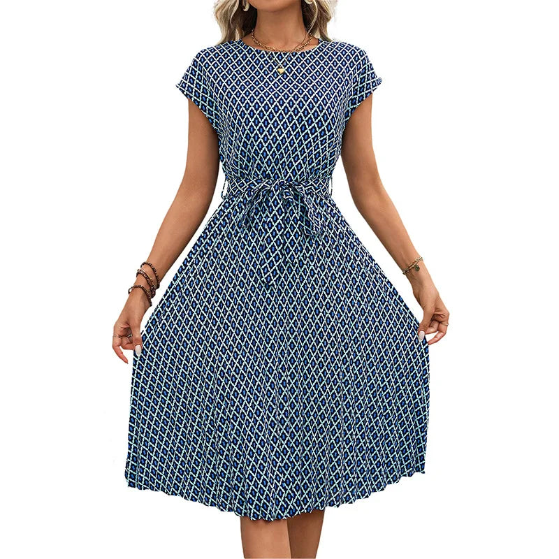 Women's Belted Geometric Knee-Length Dress | Casual Dresses