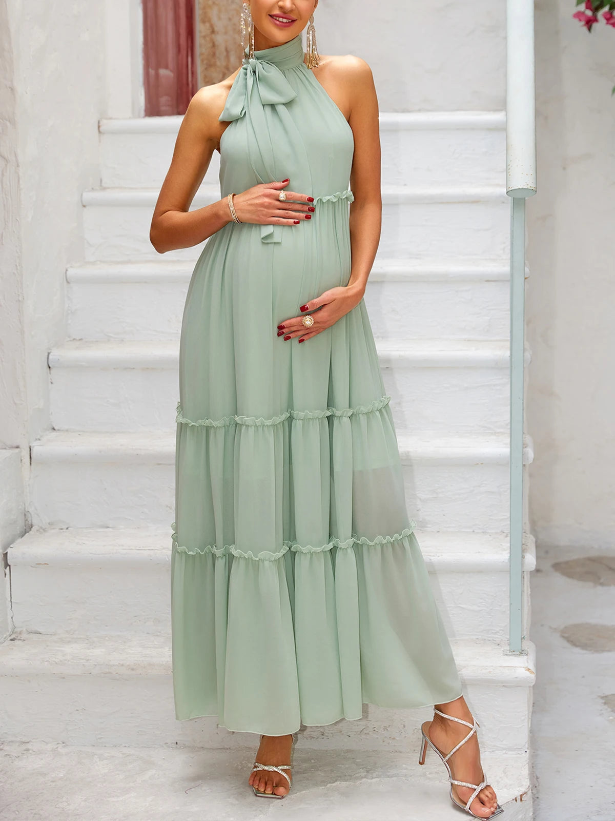 Pregnancy Halter Dress with Ruffled Tiers