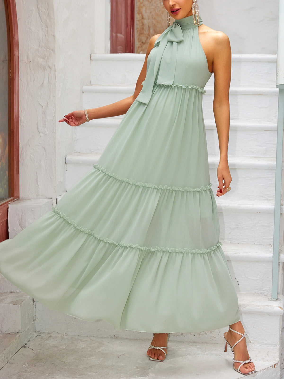 Pregnancy Halter Dress with Ruffled Tiers | Maternity Dresses