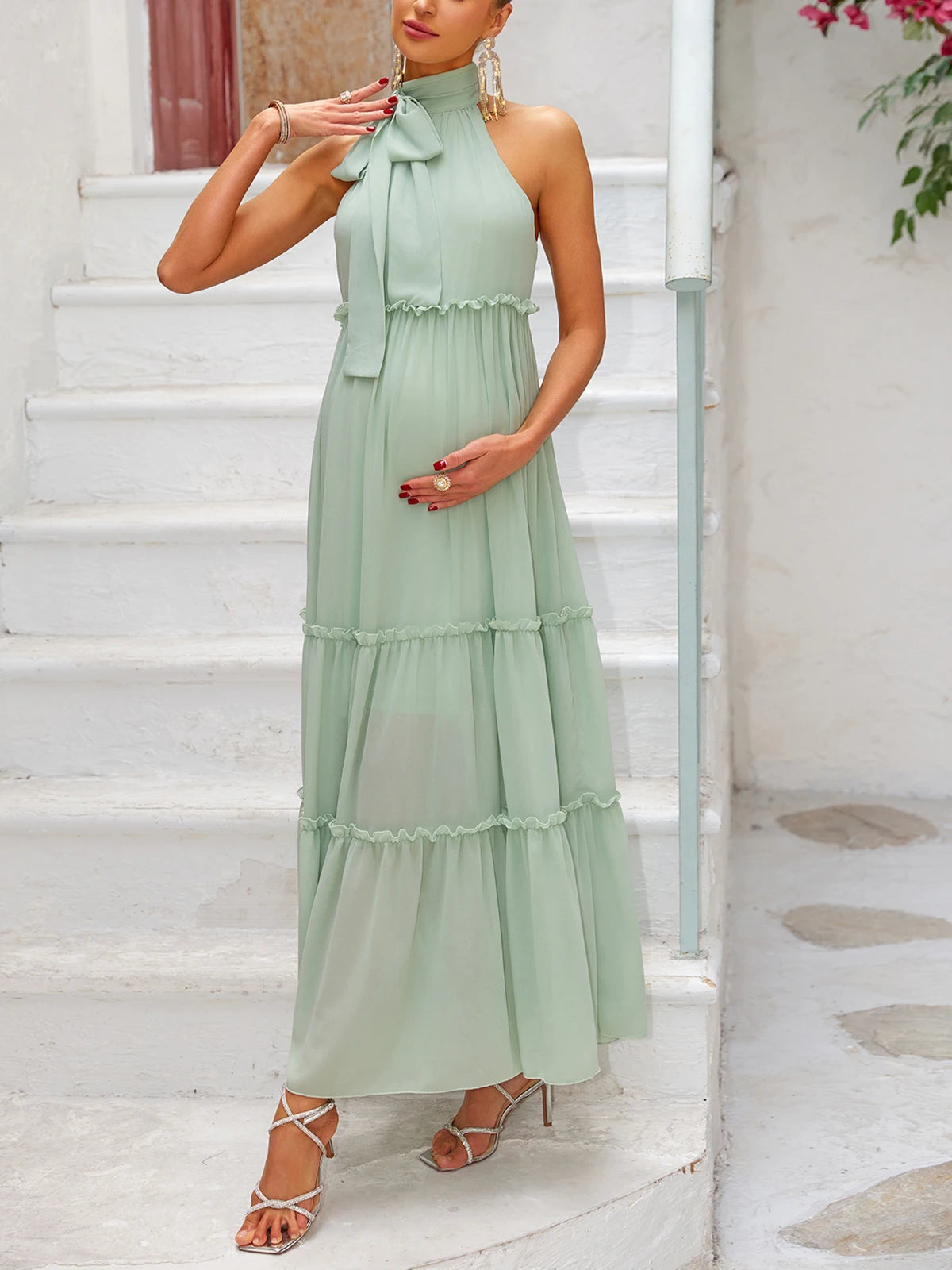 Pregnancy Halter Dress with Ruffled Tiers | Maternity Dresses