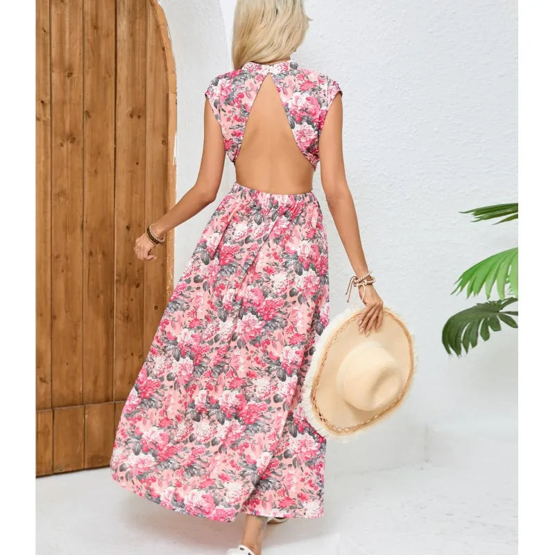 Spring Floral Maxi Dress with Backless Design | Floral Dresses