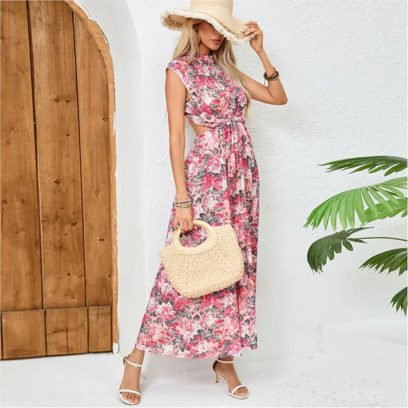 Spring Floral Maxi Dress with Backless Design | Floral Dresses