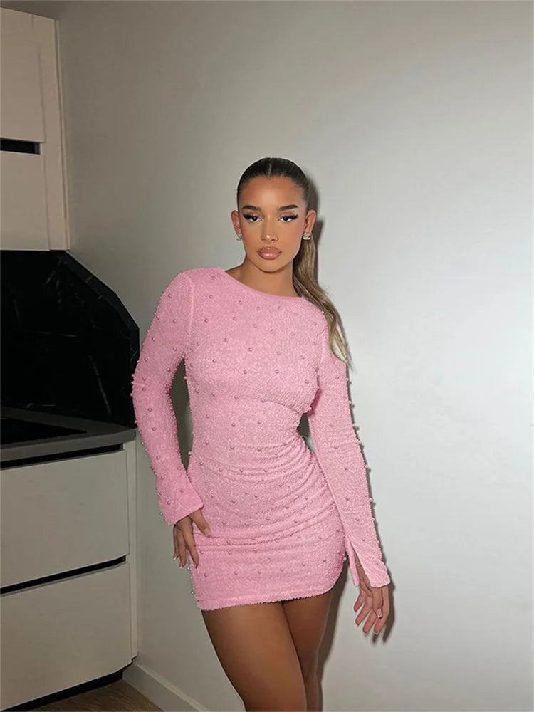 Glamorous Pink Pearl Mini Dress for Special Occasions | Party Dresses