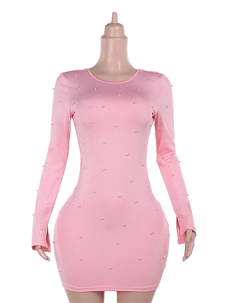 Glamorous Pink Pearl Mini Dress for Special Occasions | Party Dresses