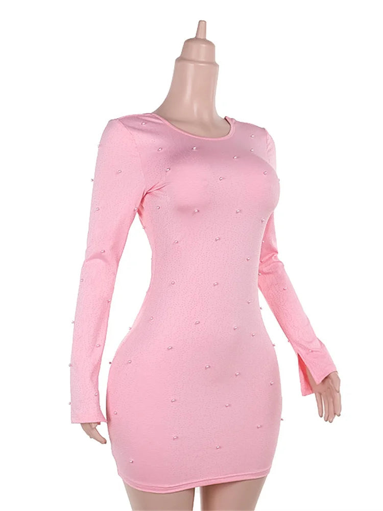 Glamorous Pink Pearl Mini Dress for Special Occasions | Party Dresses