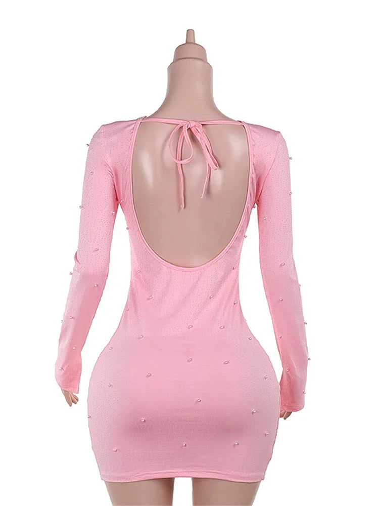 Glamorous Pink Pearl Mini Dress for Special Occasions | Party Dresses