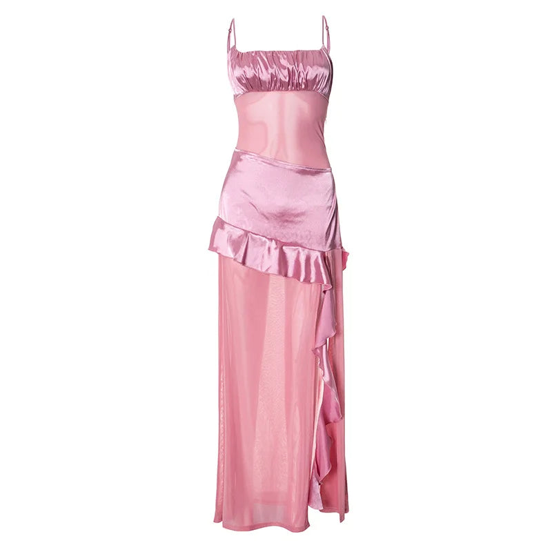 Pink Party Dress with Ruffle Details and Open Back | Party Dresses