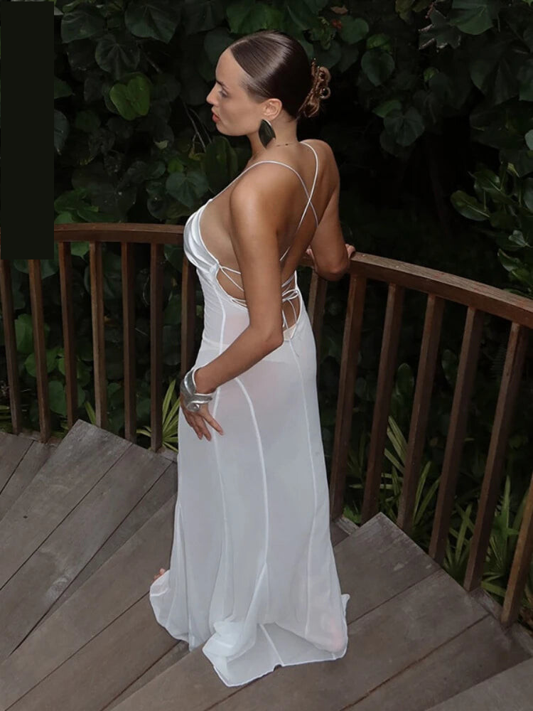 Flowing See-Through Satin Dress for Beach Events | See-through Dresses