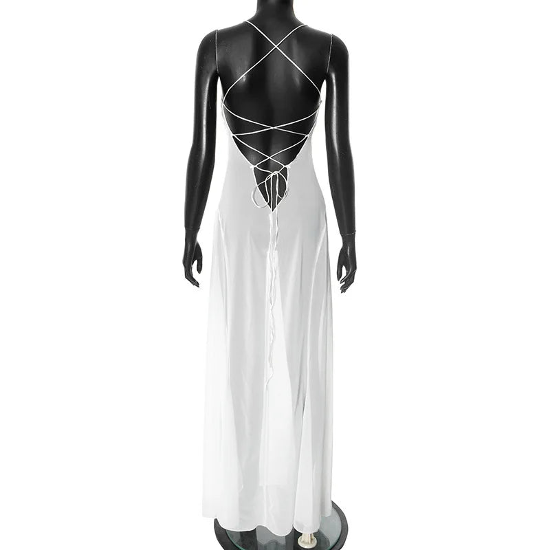 Flowing See-Through Satin Dress for Beach Events | See-through Dresses