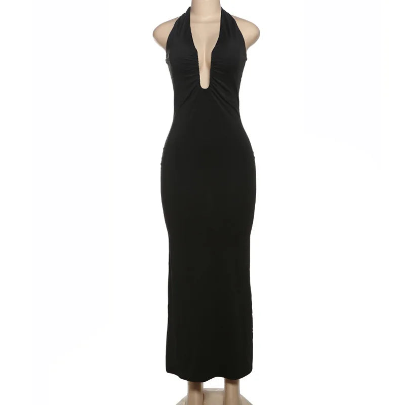 Black Evening Dress with Halter Neckline | Elegant Dresses