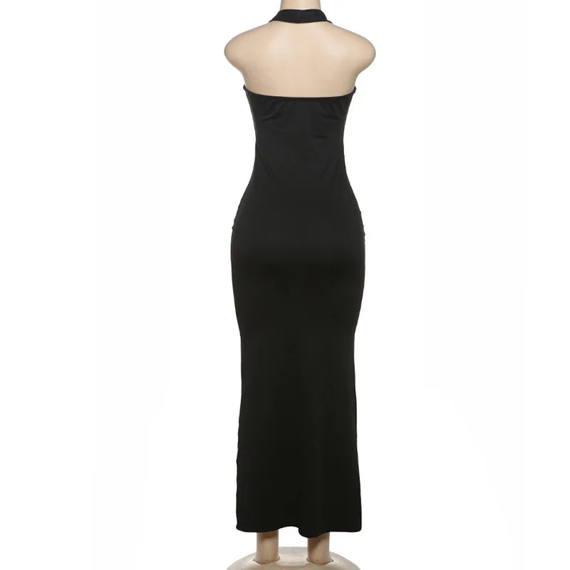 Black Evening Dress with Halter Neckline | Elegant Dresses