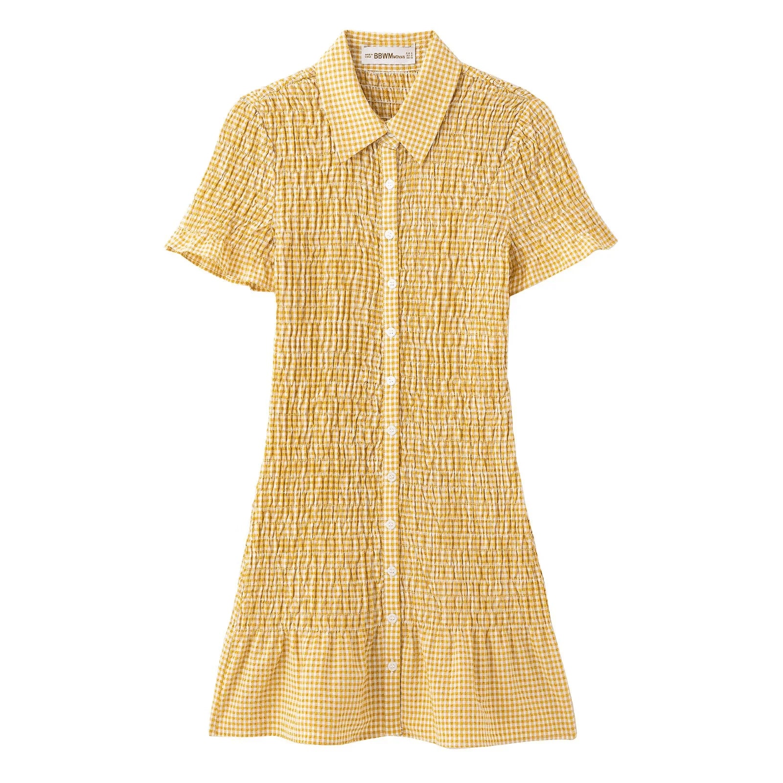 Casual Yellow Gingham Dress with Ruffle Hem