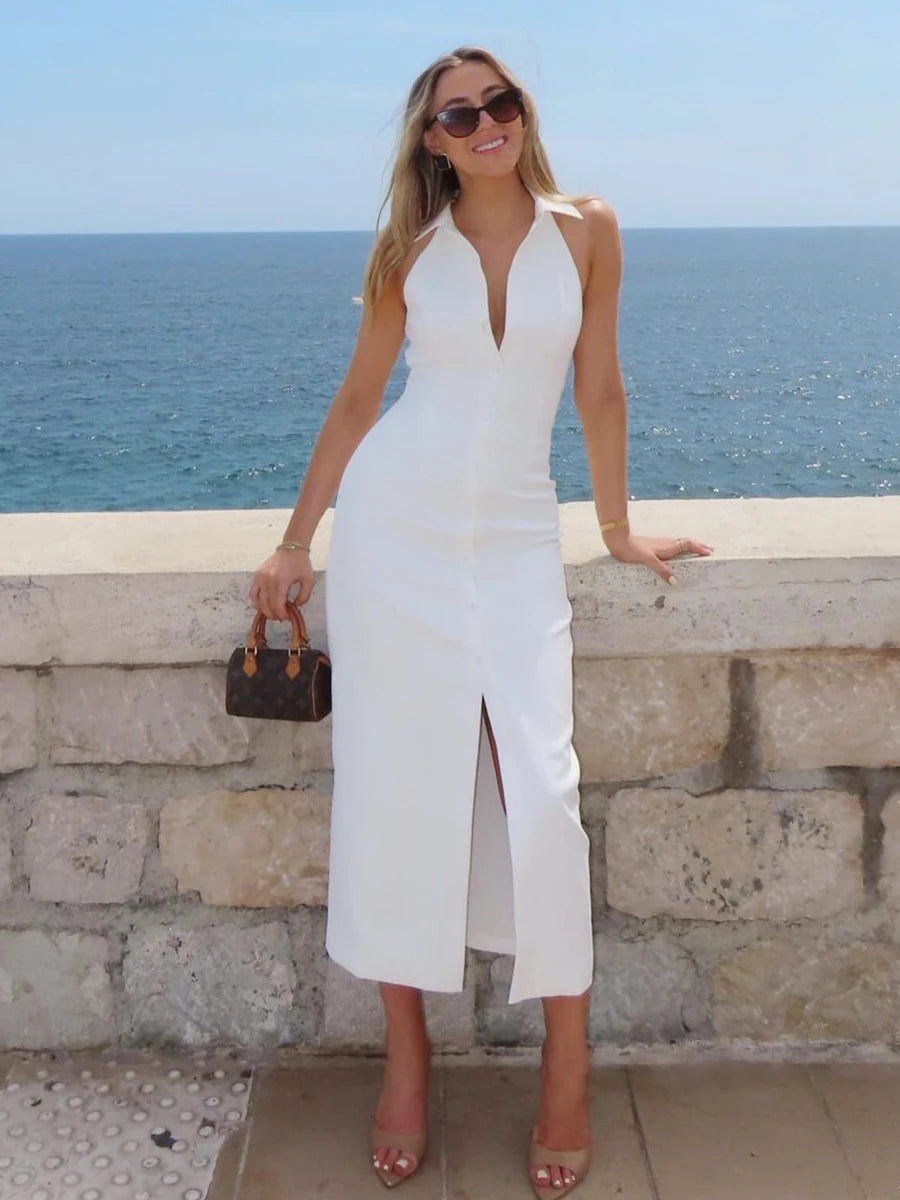 Elegant White Mid-Calf Dress for Versatile Outings | Casual Dresses