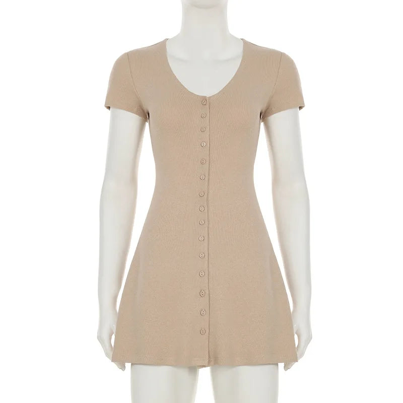 Women's Beige A-Line Mini Dress in Knit | Casual Dresses