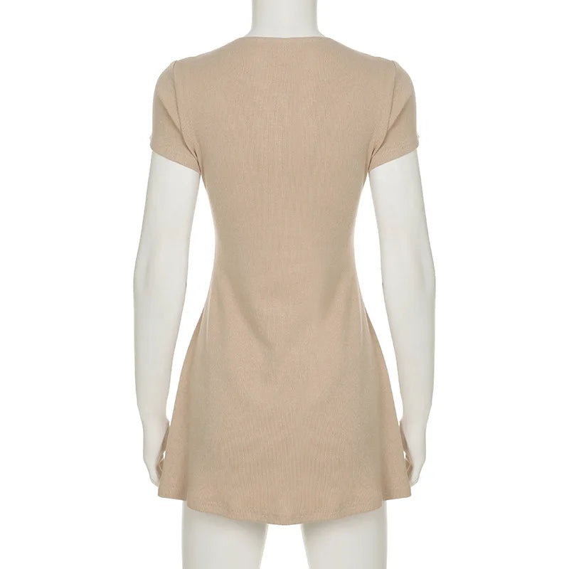 Women's Beige A-Line Mini Dress in Knit | Casual Dresses