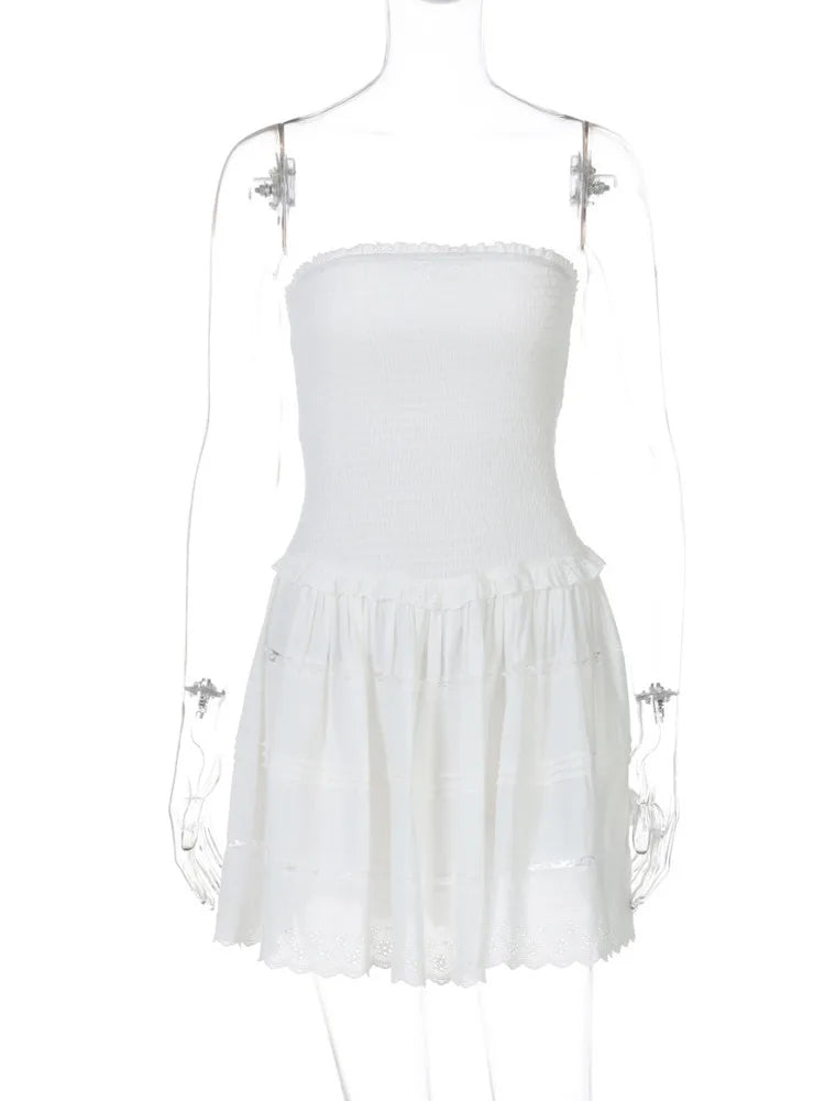 White Ruffle Strapless Dress – Perfect for Summer Days | Strapless Dresses