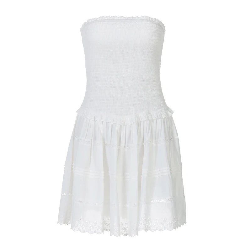 White Ruffle Strapless Dress – Perfect for Summer Days | Strapless Dresses