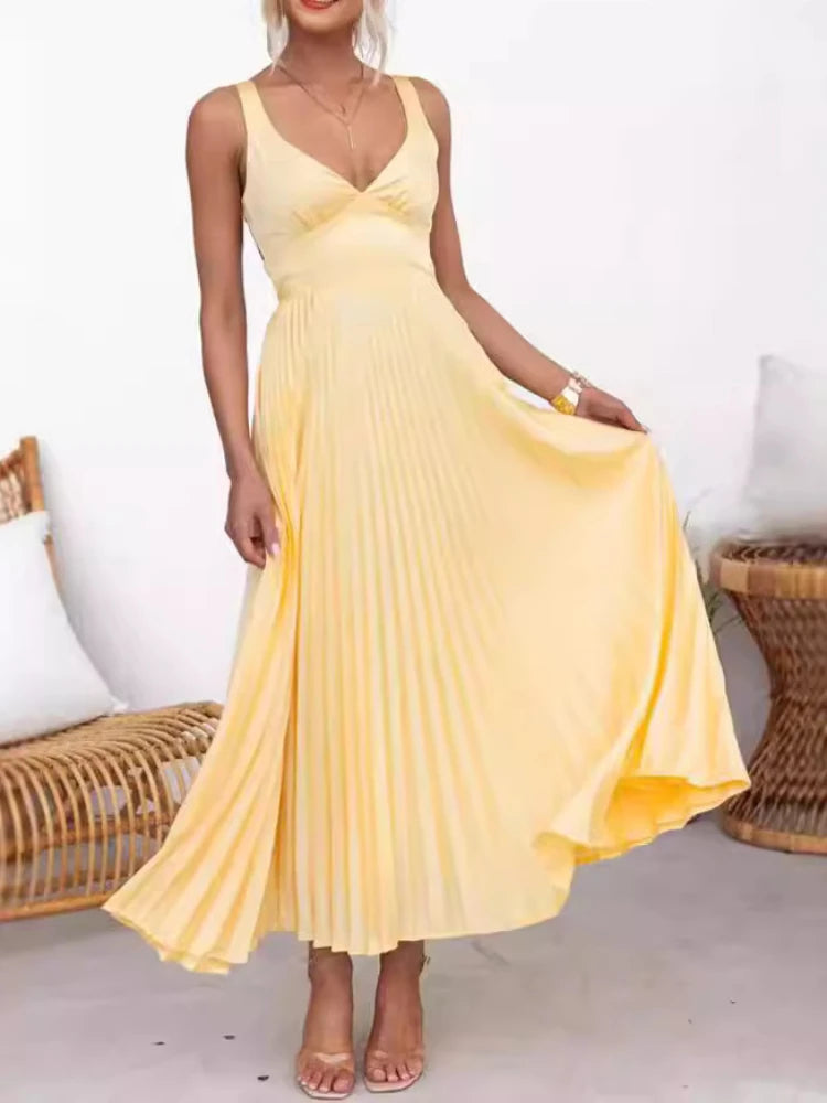 Flowing Pleated Maxi Dress for Evening Events