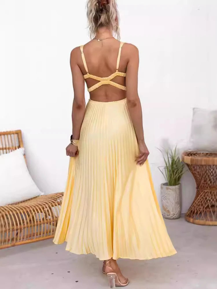 Flowing Pleated Maxi Dress for Evening Events | Elegant Dresses