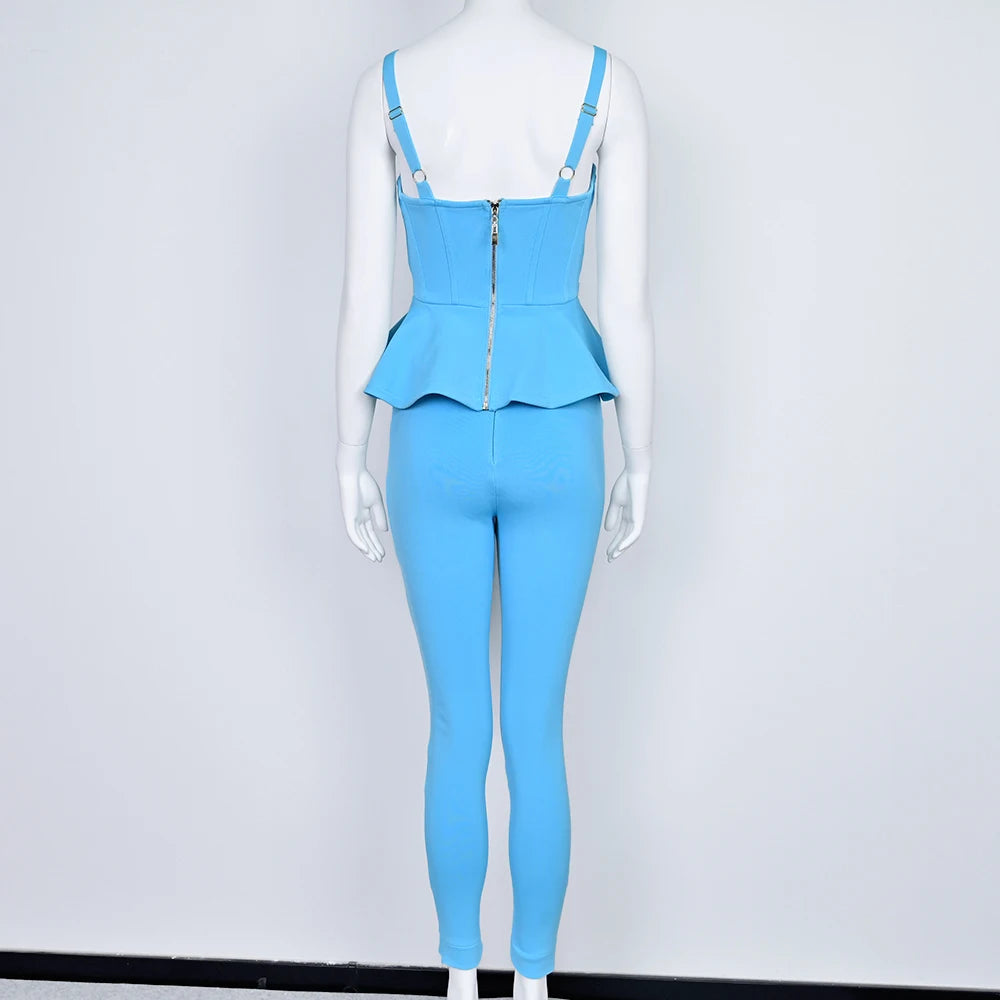 Blue Bustier Top & Body-Hugging Pants | Matching Sets