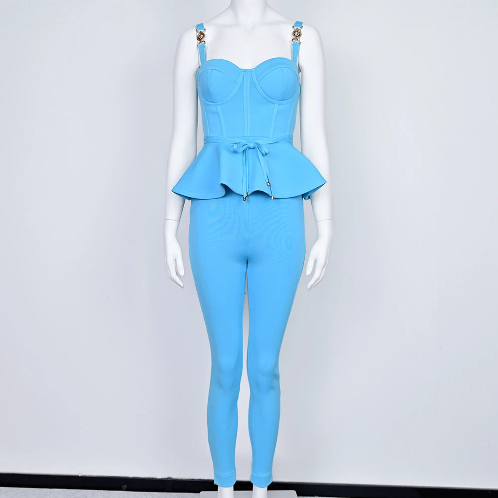 Blue Bustier Top & Body-Hugging Pants | Matching Sets