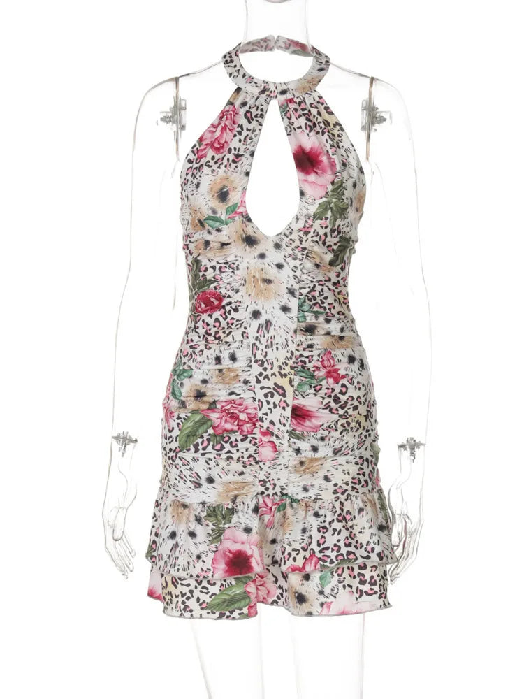 Leopard Floral Halter Dress for Festivals and Clubbing | Halter Dresses