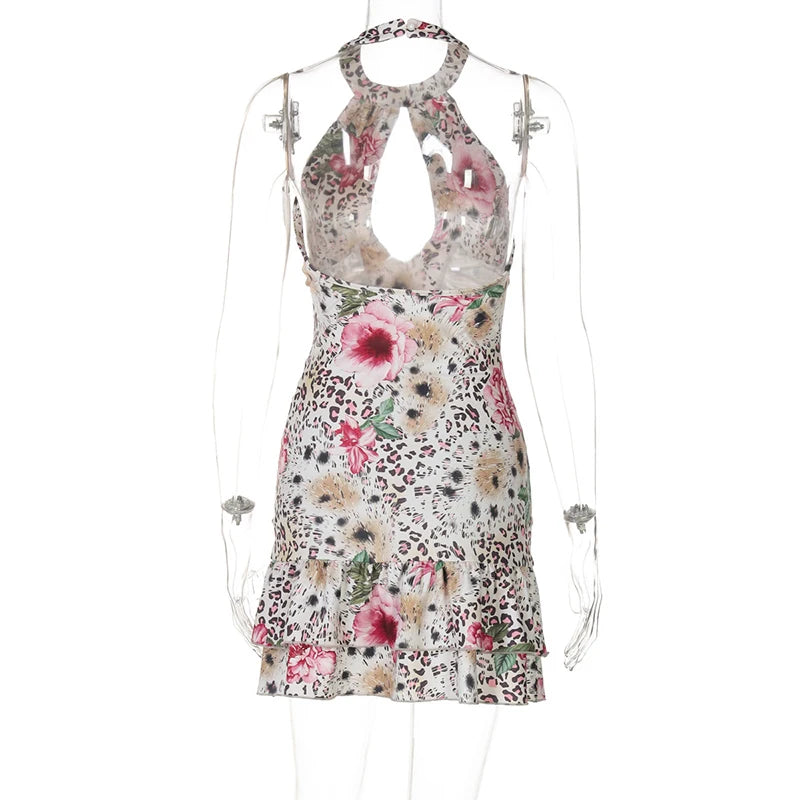 Leopard Floral Halter Dress for Festivals and Clubbing | Halter Dresses