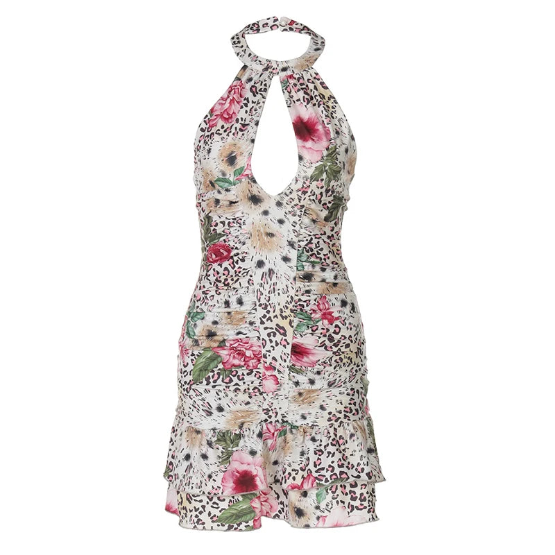 Leopard Floral Halter Dress for Festivals and Clubbing | Halter Dresses