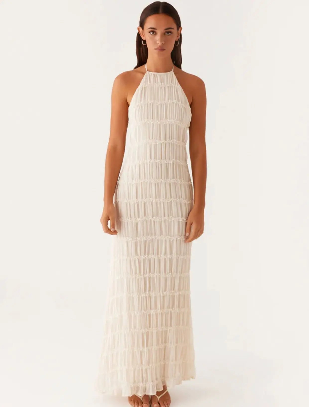 Elegant Textured Maxi Dress | Halter Neck & Backless | Party Dresses