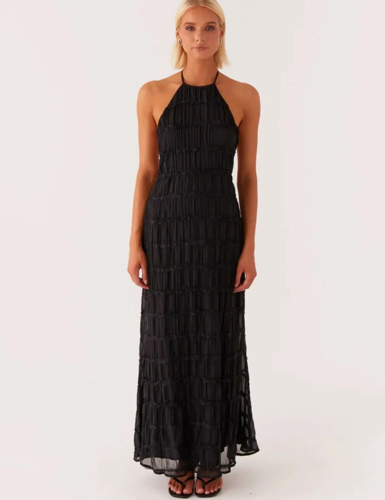 Elegant Textured Maxi Dress | Halter Neck & Backless | Party Dresses