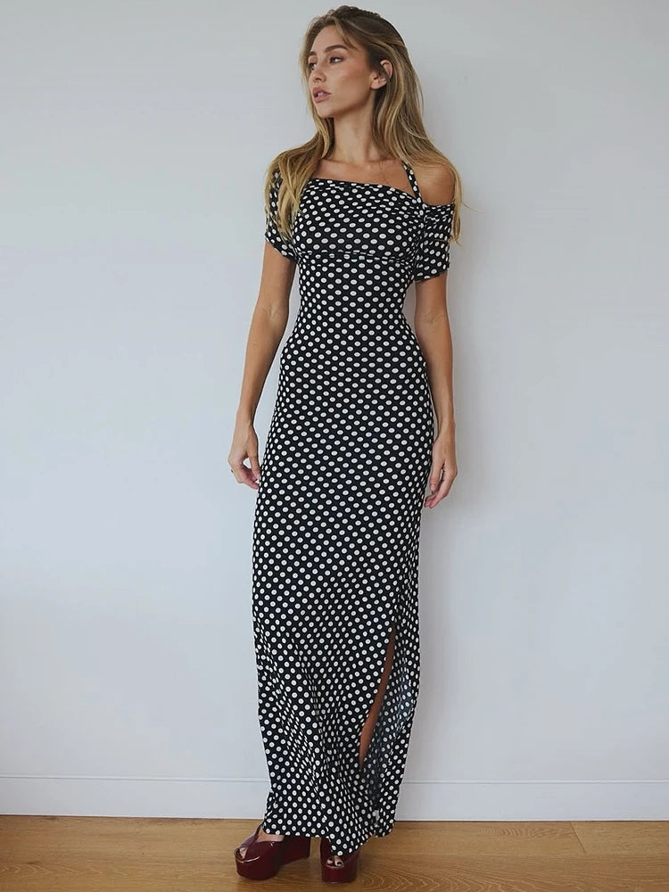 Off-Shoulder Polka Dot Dress for Formal Gatherings | Halter Dresses