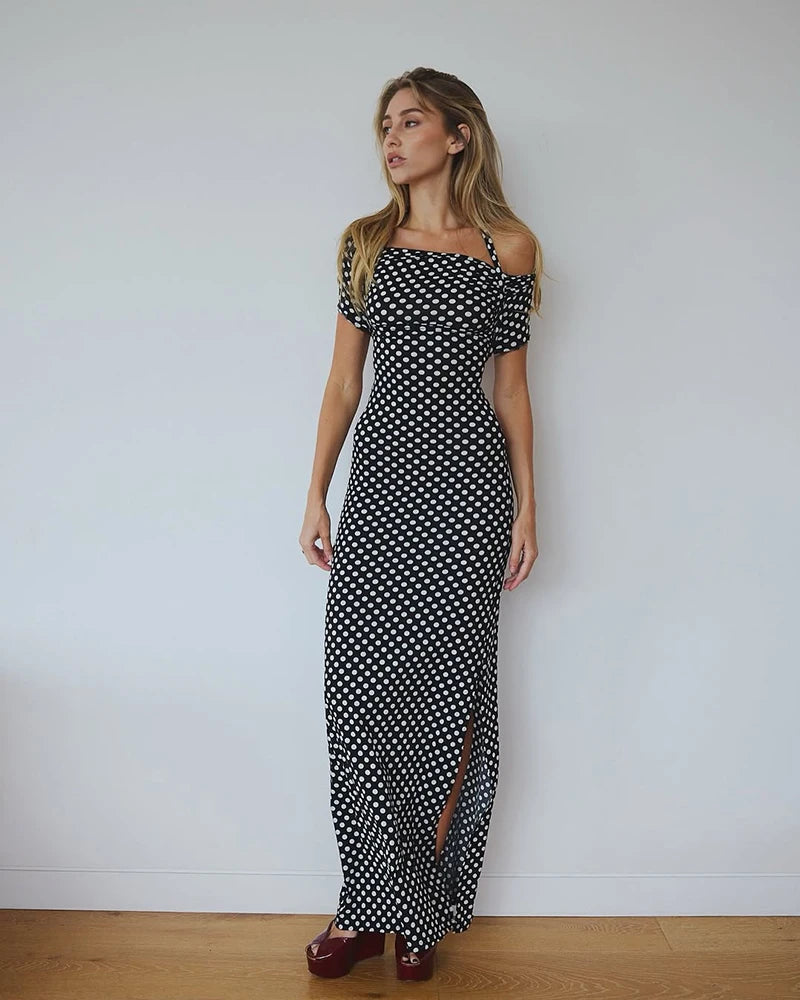 Off-Shoulder Polka Dot Dress for Formal Gatherings | Halter Dresses