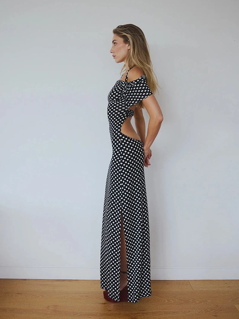 Off-Shoulder Polka Dot Dress for Formal Gatherings | Halter Dresses