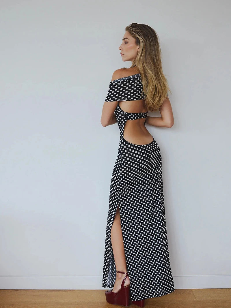 Off-Shoulder Polka Dot Dress for Formal Gatherings | Halter Dresses