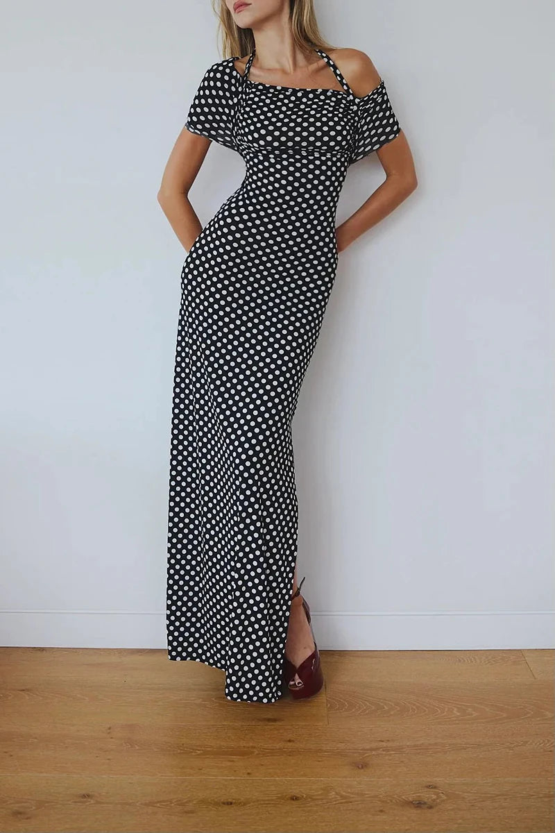 Off-Shoulder Polka Dot Dress for Formal Gatherings | Halter Dresses