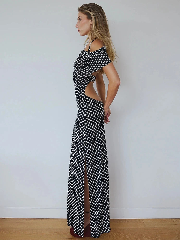 Off-Shoulder Polka Dot Dress for Formal Gatherings | Halter Dresses