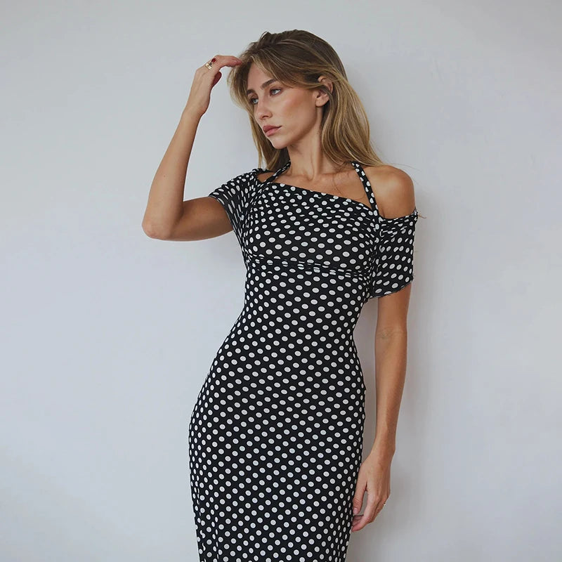 Off-Shoulder Polka Dot Dress for Formal Gatherings | Halter Dresses