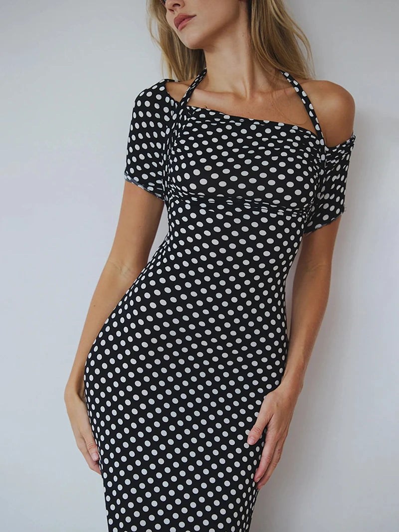 Off-Shoulder Polka Dot Dress for Formal Gatherings | Halter Dresses