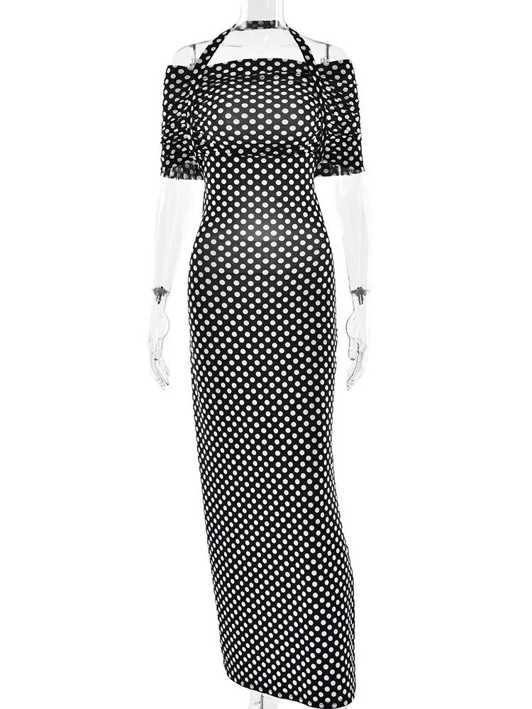 Off-Shoulder Polka Dot Dress for Formal Gatherings | Halter Dresses