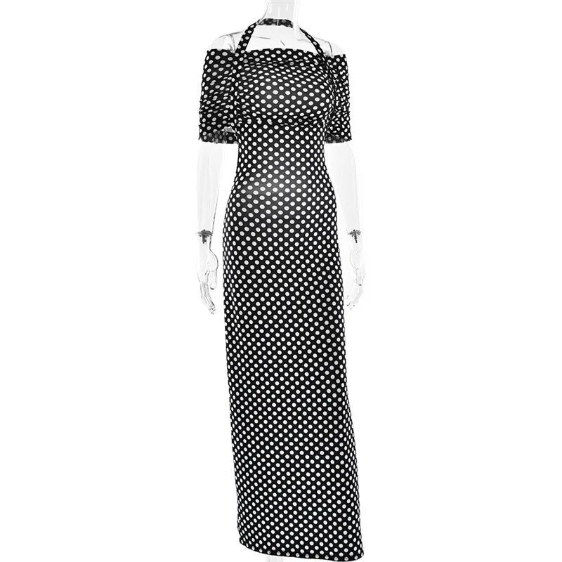 Off-Shoulder Polka Dot Dress for Formal Gatherings | Halter Dresses