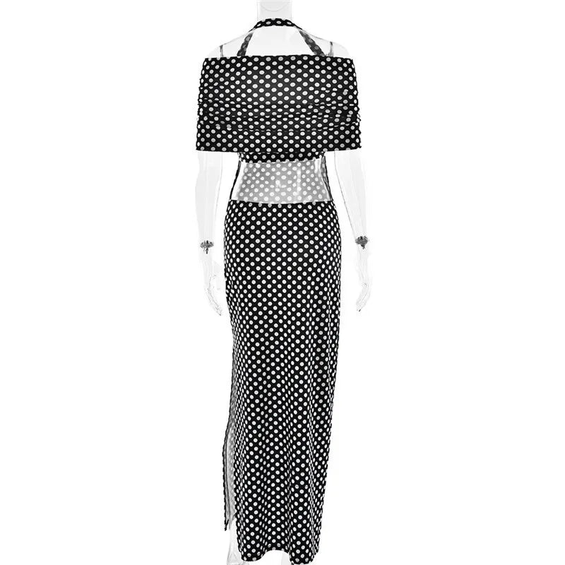 Off-Shoulder Polka Dot Dress for Formal Gatherings | Halter Dresses