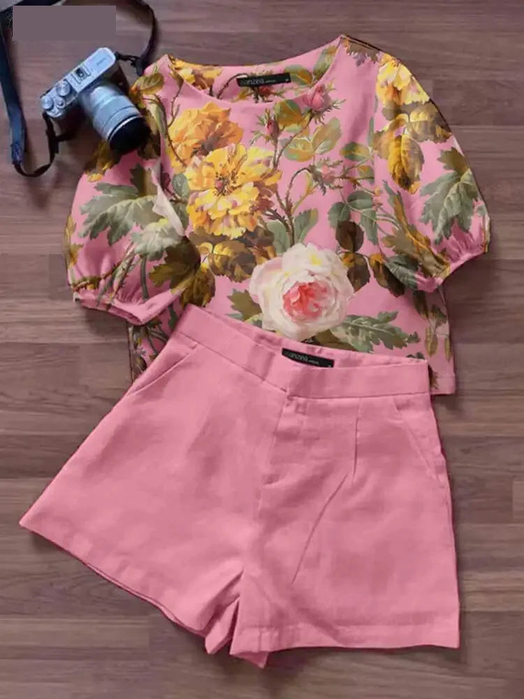 Women's Puff Sleeve Matching Outfits – Floral & Beige Prints