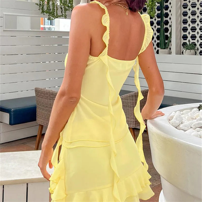 Sunny Yellow Casual Set - Sleeveless Top & Mini Skirt | Skirts set