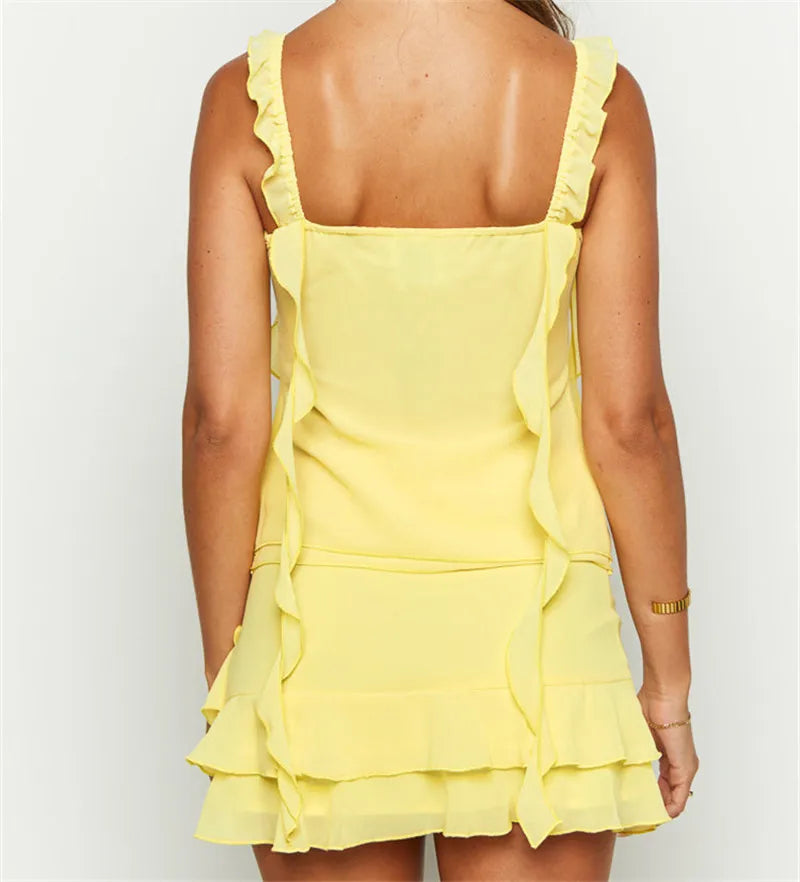 Sunny Yellow Casual Set - Sleeveless Top & Mini Skirt | Skirts set