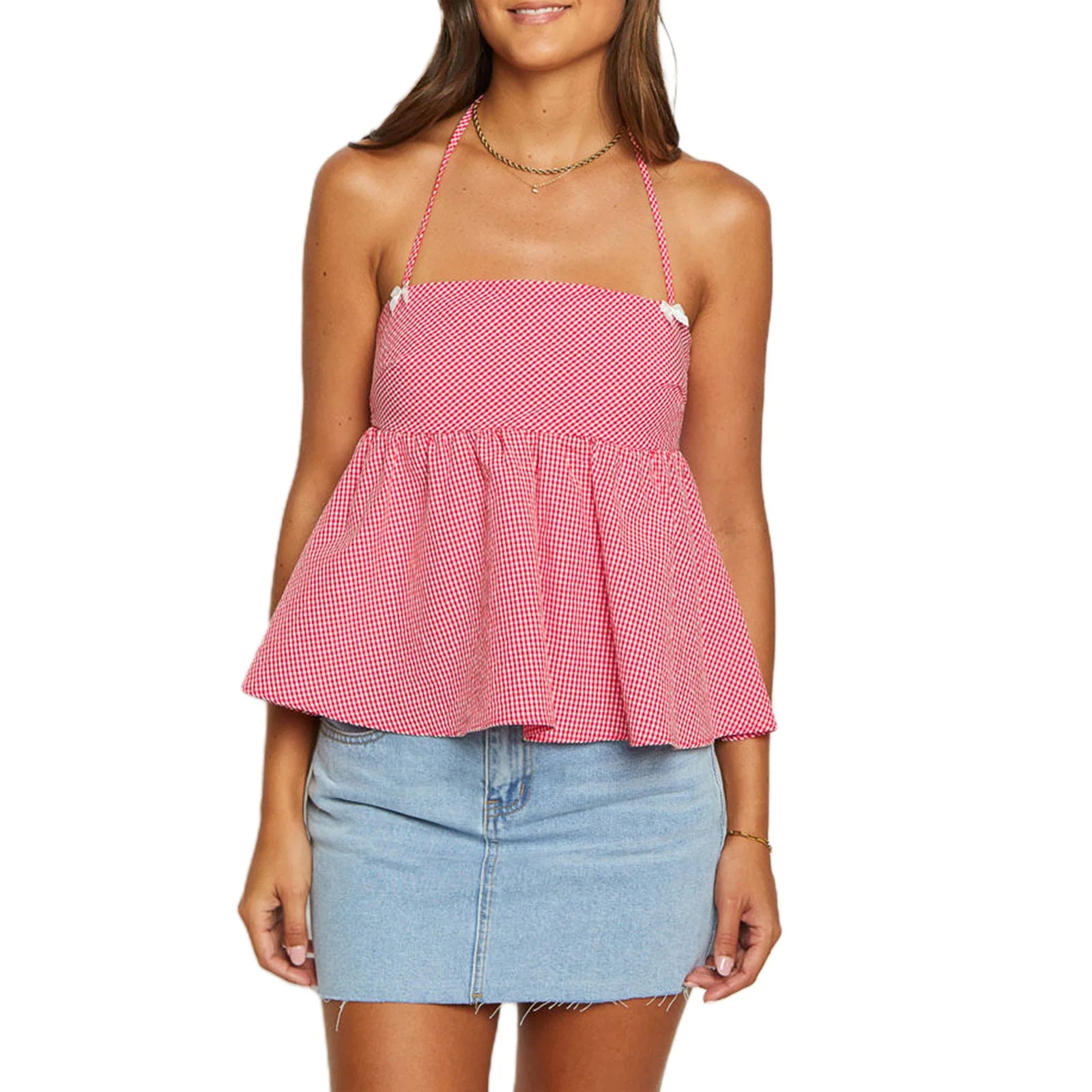 asual Chic Peplum Halter Cami - Gingham Style | Cami Tops