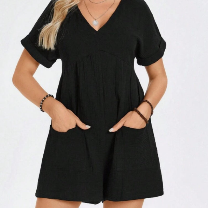 Relaxed Fit Cotton Playsuit with Pockets