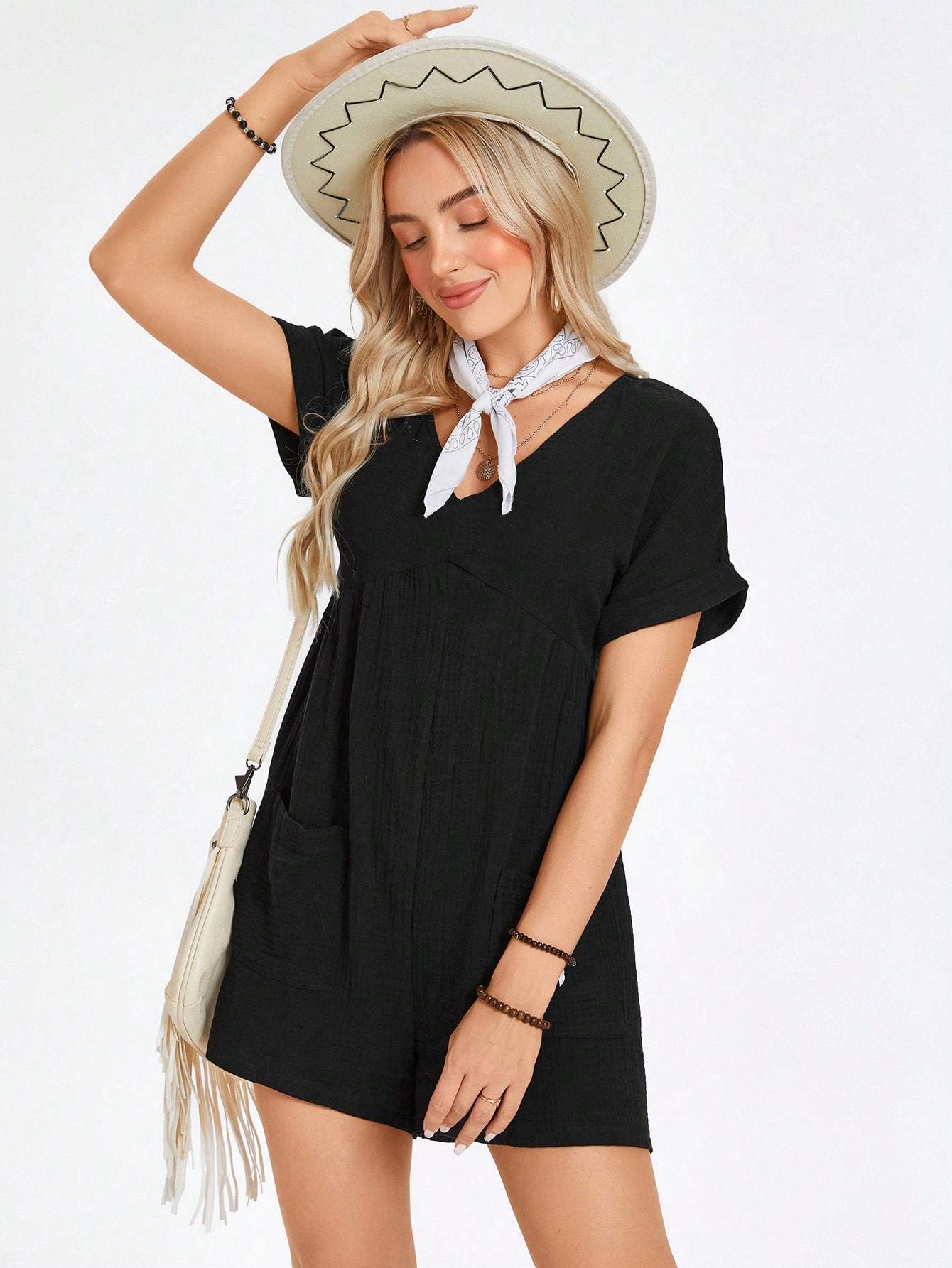 Relaxed Fit Cotton Playsuit with Pockets | Rompers