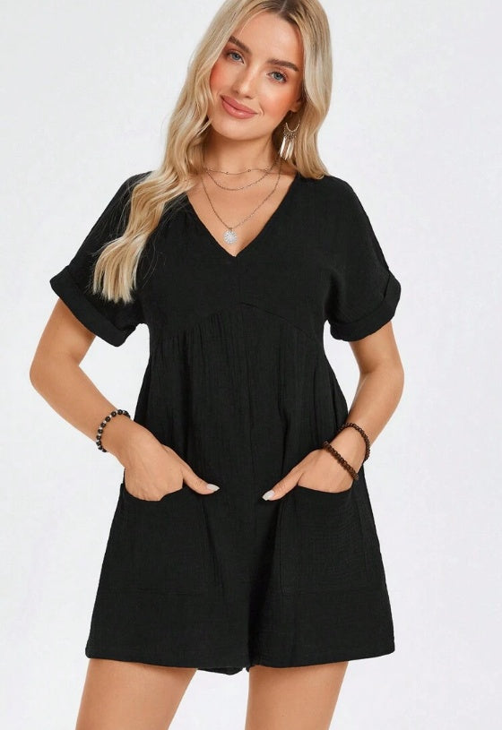 Relaxed Fit Cotton Playsuit with Pockets | Rompers